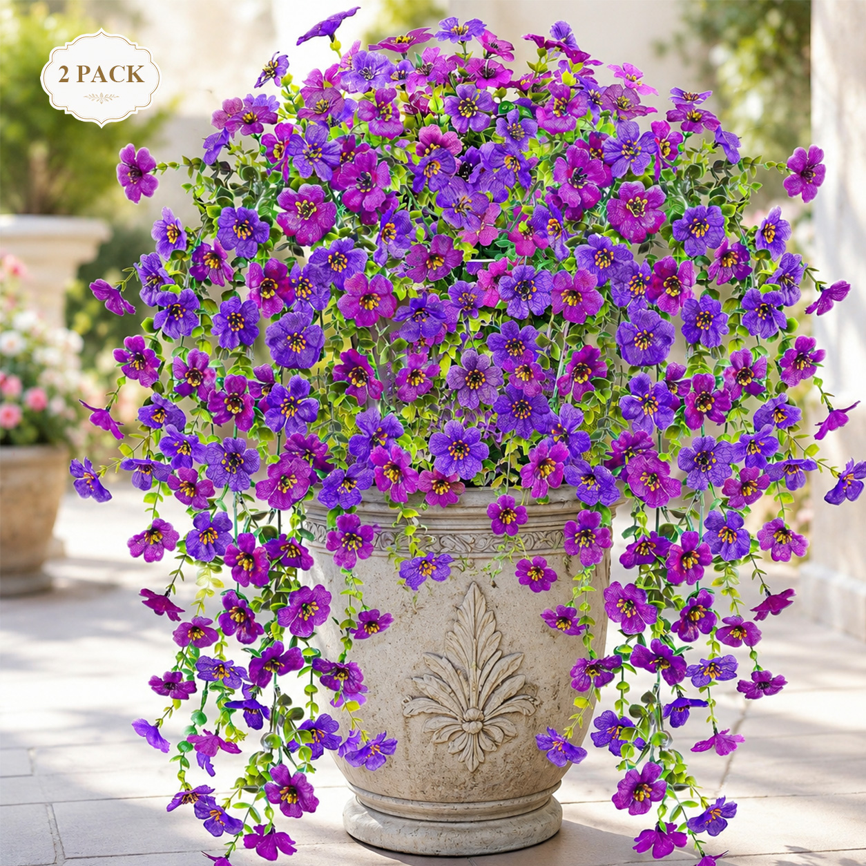 2 pack Hanging Silk Flower Purple Light Purple Realistic Faux Flowers for Outdoor Balcony Patio Porch Decor
