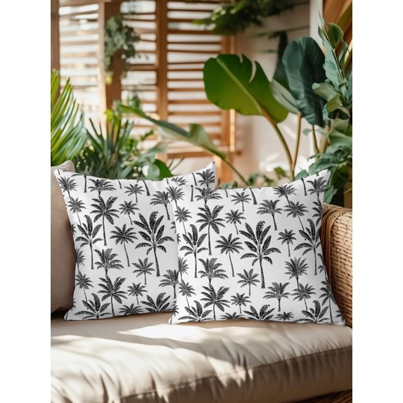 Outdoor Pillows Waterproof, Tropical Botanical Bedding Throw Pillows with Insert for Couch Sofa Bed, Summer Palm Trees Black 16x16 Inch Pillowcases Decorative Camping Patio Pillow Set of 2