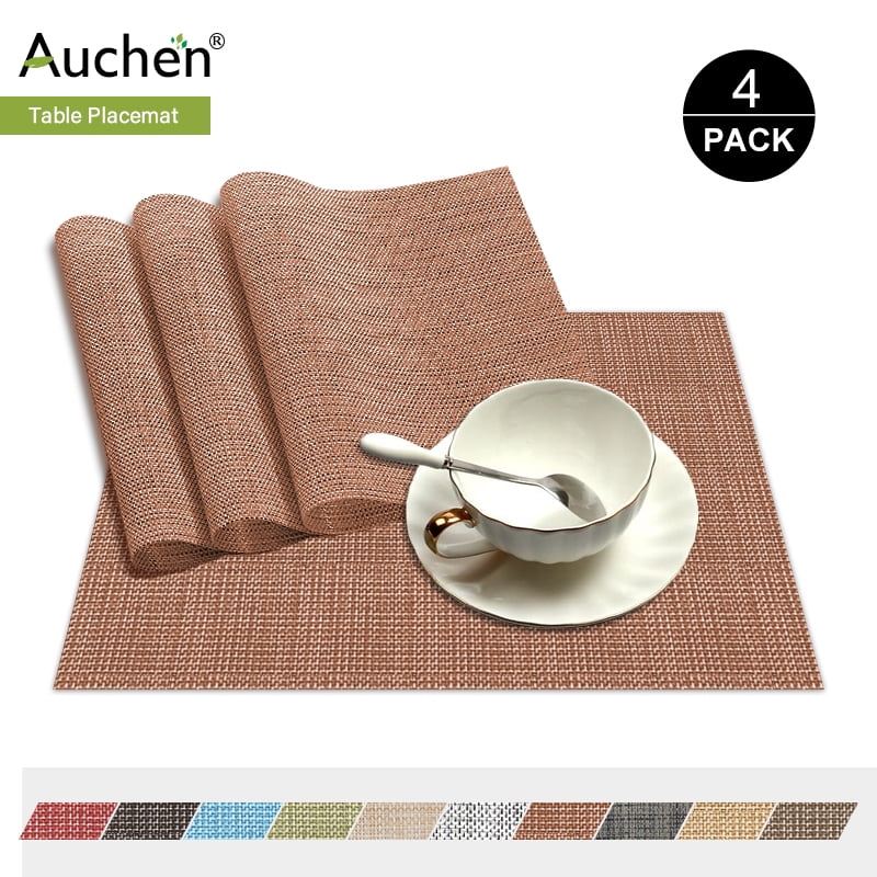 ABCCANOPY Placemats Heat-Resistant Place mats Non-Slip Insulation Placemat Washable Crossweave Woven Vinyl Table Mats for Kitchen and Dining Table 4 PCS, Diagonal Frame Silver Gray PM-4PCS-2
