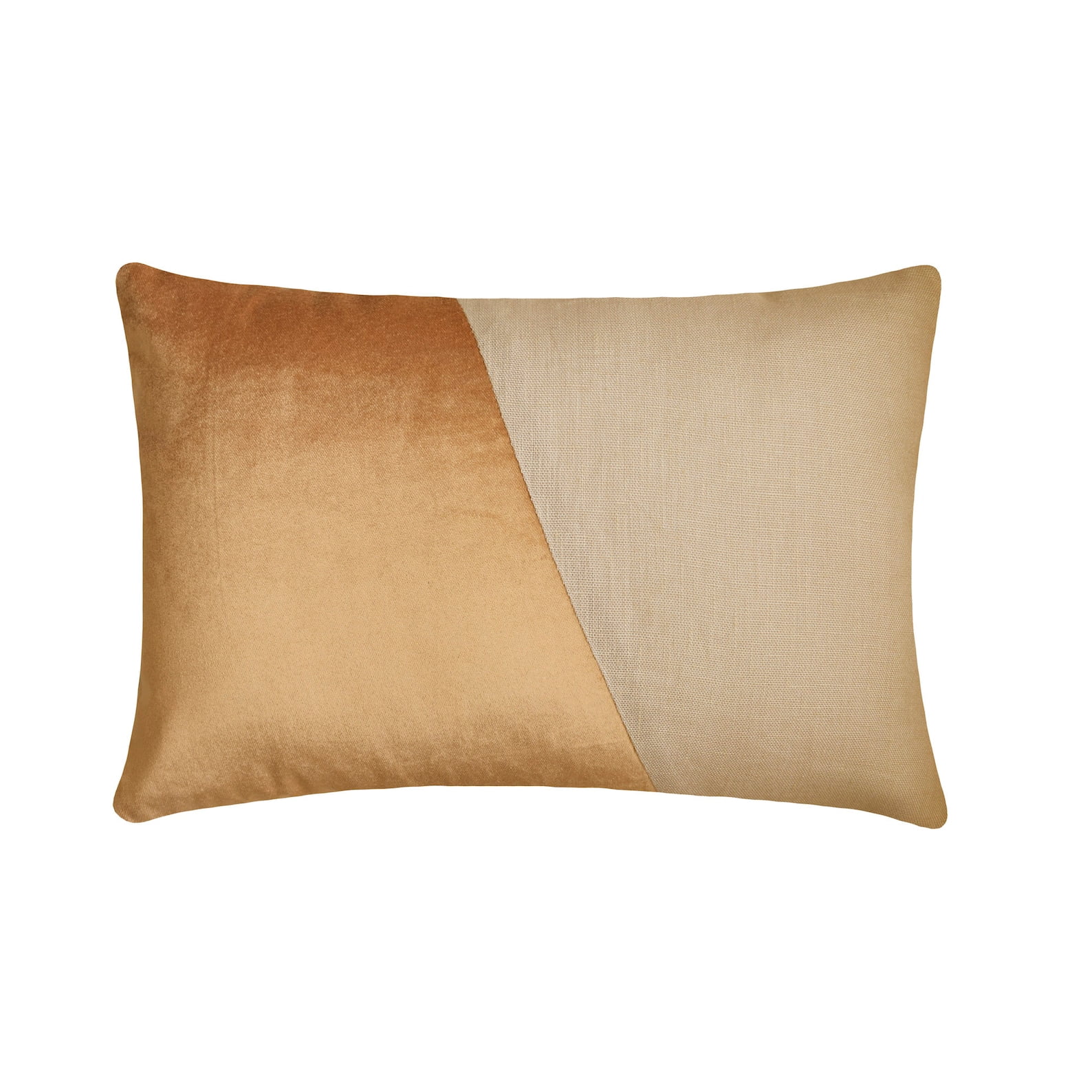 The HomeCentric Decorative Beige Pack of 2, 12"x26" (30x65 cm) Lumbar Pillow Cover, Velvet & Linen Solid Color Block Oblong Pillow, Patchwork Pattern Modern Style - Velutinous Beige