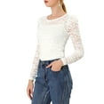 thumbnail image 4 of INSPIRE CHIC Valentine's Day Women's Tops Puff Long Sleeve Semi Sheer Floral Lace Blouses XS White, 4 of 8