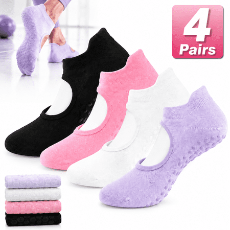Genreen Pilates Socks for Women Yoga Socks with Grips Open Top Non Slip Grippy Socks for Barre, Ballet, Barefoot Workout