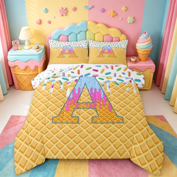 Catabedysis Waffle Pattern Full Size Comforter Sets For Boys,Colorful Personalized Monogrammed A Bedding Comforter Set,Colorful Stars Reversible,3pcs,1 Comforter and 2 Pillowcases