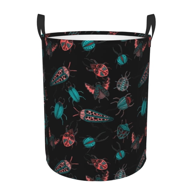 Balery Colorful Insect Cesta de ropa redonda con asas, impermeable, independiente, para ropa, juguetes, dormitorio y familia-Medium
