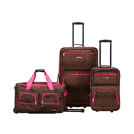 Rockland Spectra 3pc Softside Carry On Luggage Set - Pink Leopard