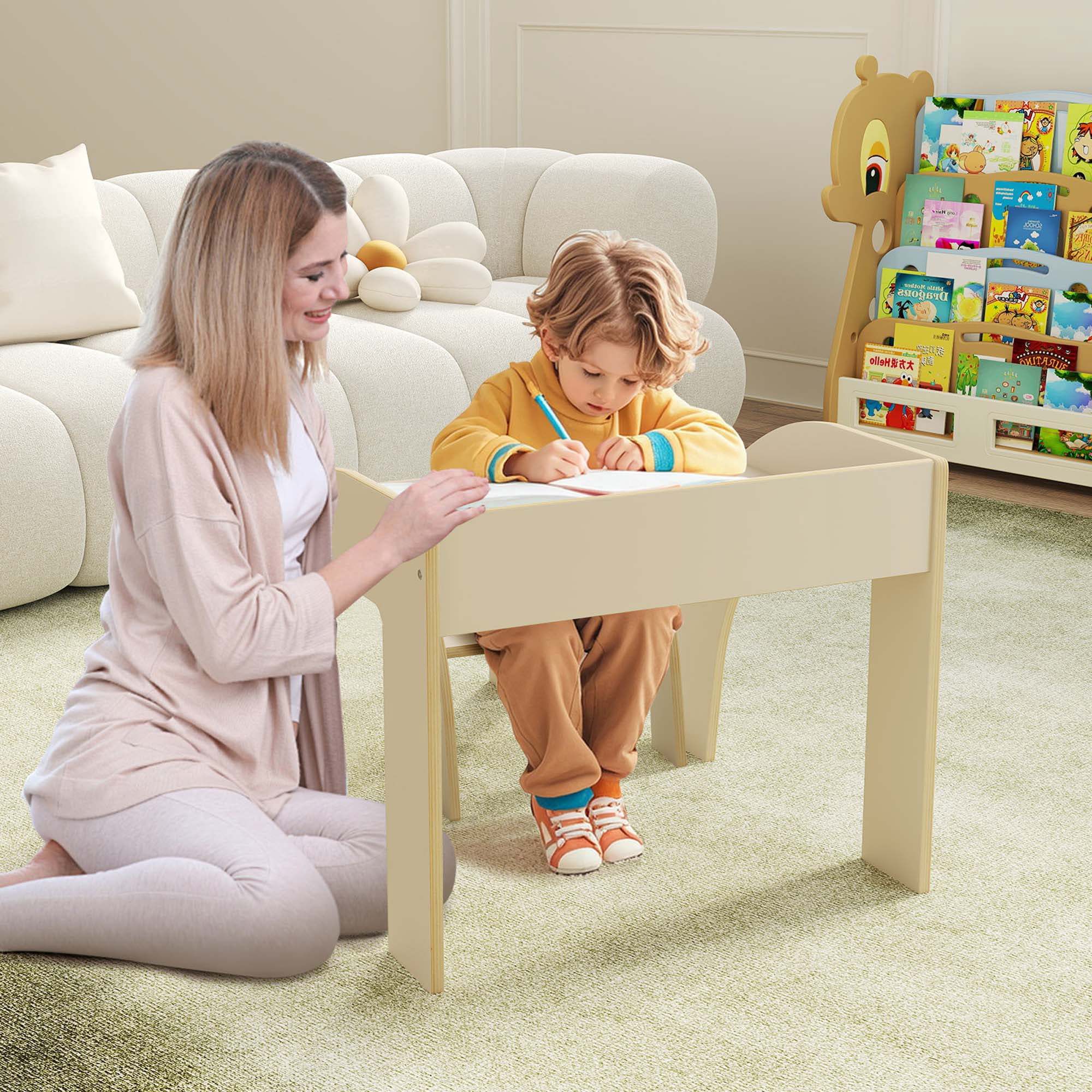 Costway Kids Desk and Chair Set Wooded Toddler Table and Chair Set with Proper Height White