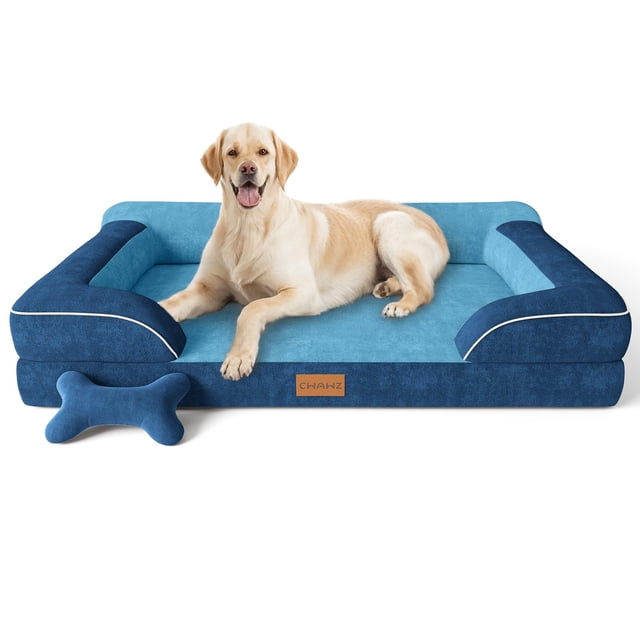 Cama para Perro CWAWZ Jumbo Ortopédica con Gel Refrescante 114x89 cm Azul Marino