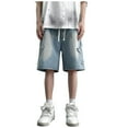 thumbnail image 1 of Mens Casual Shorts Denim Shorts Design Hop Everything Pull Rope Straight Leg Bermuda Shorts Homme Blue M, 1 of 8