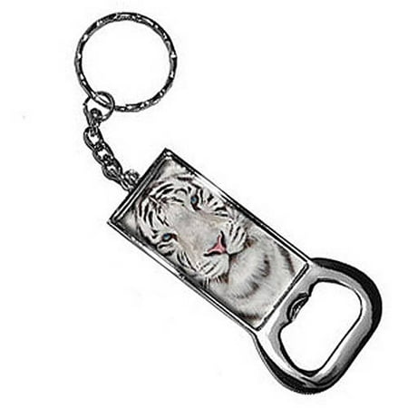 

White Bengal Tiger With Blue Eyes Keychain Key Chain Ring Bottle Bottlecap Opener