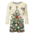 thumbnail image 4 of Womens 3/4 Sleeve Christmas Shirt Christmas Tree 3/4 Length Sleeve Round Neck Tshirts Tops Basic T-Shirts Beige L, 4 of 5