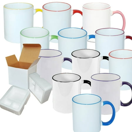 

Mugsie 12 Pack 11 oz Mixed Rim Professional Grade Sublimation Mug- Sublimation Series - With Foam Support Shipping Box