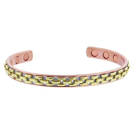 Cuff Gemstone Bracelet - Gem Avenue Two Tone Magnetic Copper Clad Therapy Cuff Bracelet 7