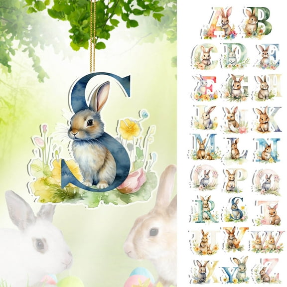 KCEHTA Easter Tree Ornaments, 26 Letters Easter Tree Decorations Pendant, Easter Bunny Decorations for Tree, Personalized DIY Alphabet Letter Easter Ornaments Easter Rabbit Hanging Decorations