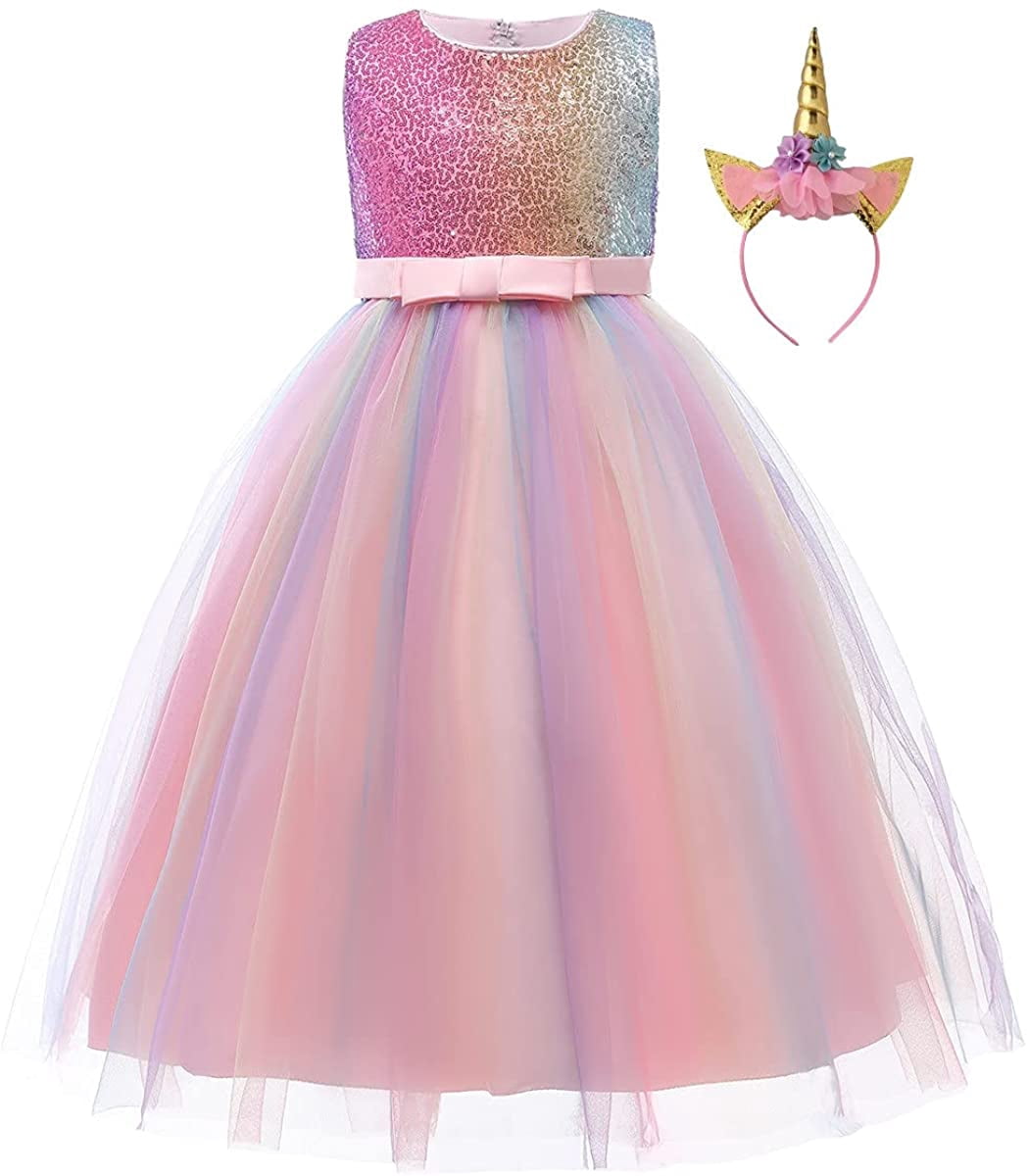 MYRISAM Unicorn Princess Costume - Long Sleeve Tulle Dress With Headband For Birthday, Pageant, Halloween & Dress Up