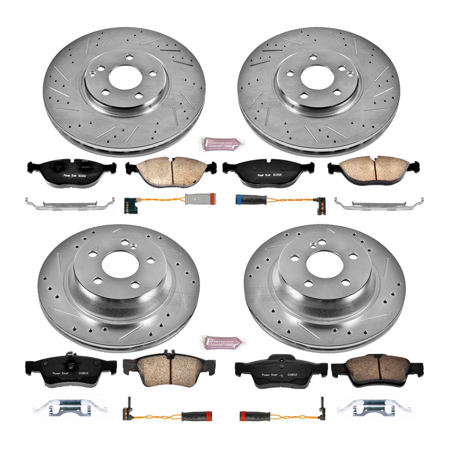 Power Stop Front and Rear Brake Kit with Drilled & Slotted Rotors and Ceramic Brake Pads K4517