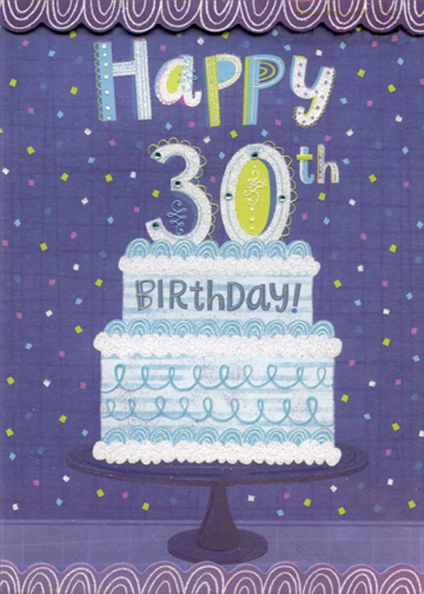 Designer Greetings White and Blue Cake on Purple Designer Boutique Handmade Keepsake Age 30 / 30th Birthday Card