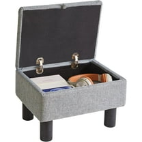 Foot Rest for Couch, Foot Stool Ottoman with Wood Legs, Linen Upholstered Ottoman with Storage 16x12x9.5inch Flip Top Small Stool for Living Room Dorm Blue Gray