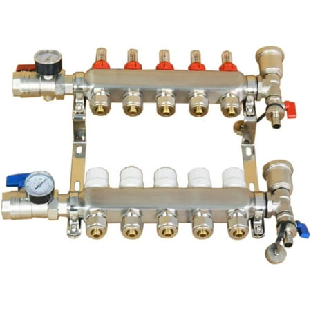 

INTSUPERMAI 1/2 Radiant PEX Floor Heating Manifold Set Water Distributor 5 Loops