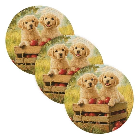 BZSMCE Mats for Pots,Pans Place Puppies Sitting on Crate Simple Style Pattern Pot Mats