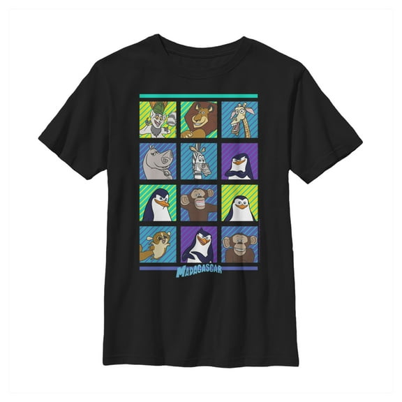 Boy's Madagascar Character Twelve Panel Graphic Tee Black Large
