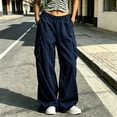 thumbnail image 2 of LEAVINGSUO Wide Leg Cargo Pants for Women Plus Size Elastic Waist Cargo Pants Casual Loose Wide Leg Trousers With Side Pockets Navy XL, 2 of 8