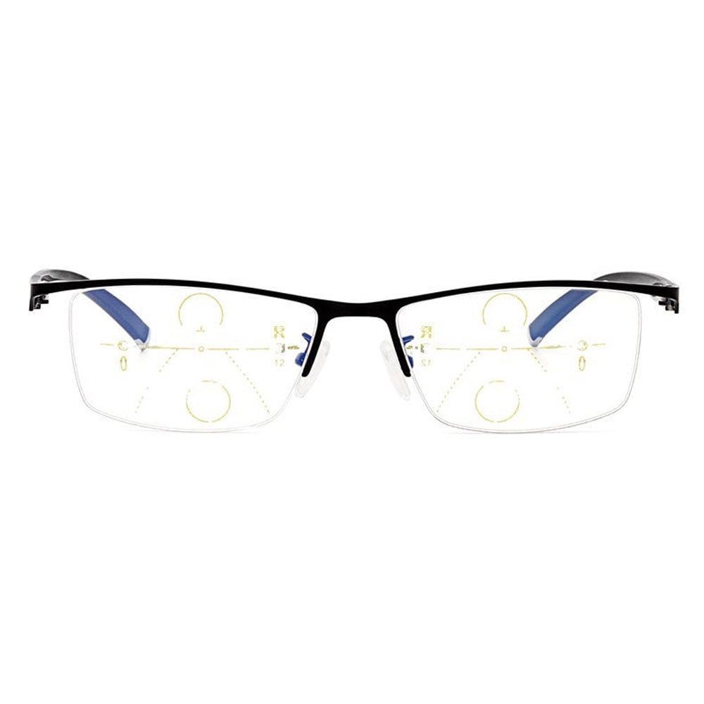 Men Black Half Rimless PROGRESSIVE Reading Glasses Multi-focal Business Flexible TR Lightweight Classic Readers +1.00