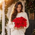 thumbnail image 2 of 3 Pcs Christmas Artificial Flowers Poinsettia Flowers Red 7 Heads Silk Poinsettia Christmas Floral Bouquet Winter Artificial Poinsettia Bushes for Xmas Party Holiday Arrangements Decoration…, 2 of 8
