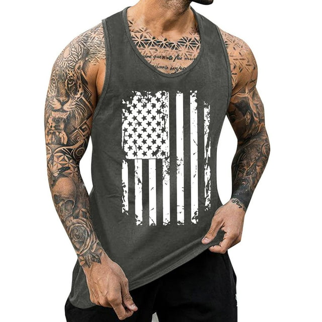 Hombres Moda Casual Día de la Independencia Impresión Suéter Cuello Redondo Deportes sin Mangas Tanque