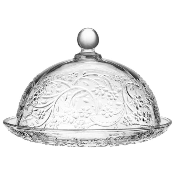 STPGoods Blossom Glass Serving Dish with Lid 7.7x5.5" (19.5 x14 cm) Floral Serving Plate Round Platter, Clear