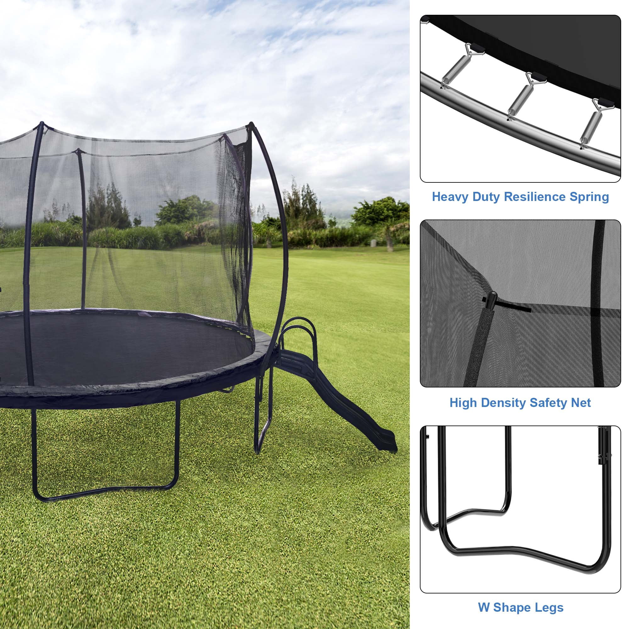 Aukfa Recreational Trampoline with Slide for Kids Adults, 12FT 14FT 16FT Tranpoline with Enclosure Safety Net, Ladder for Backyard
