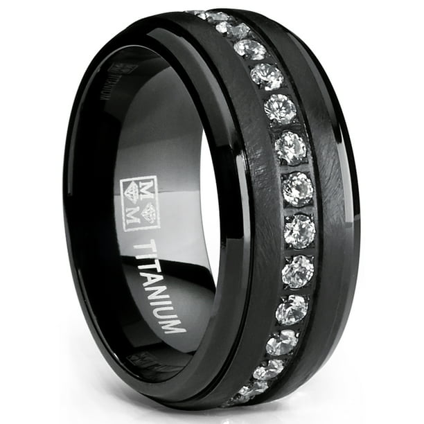 RingWright Co. - Black Titanium Men's Eternity Wedding Band Ring with ...