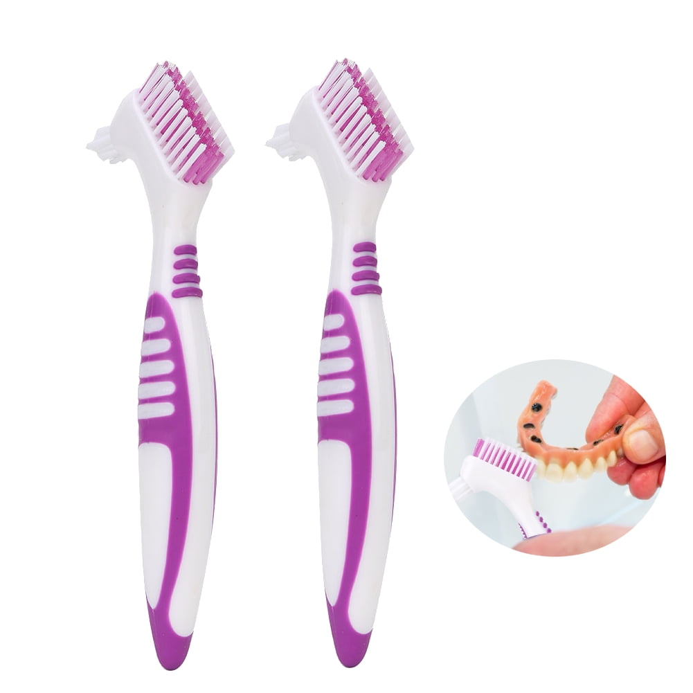 EECOO 2-Pack Denture Cleaning Brush- Premium Hygiene Denture Cleaner Set for Denture Care- Top Denture Cleanser Tool w/Multi-Layered Bristles & Ergonomic Rubber Handle