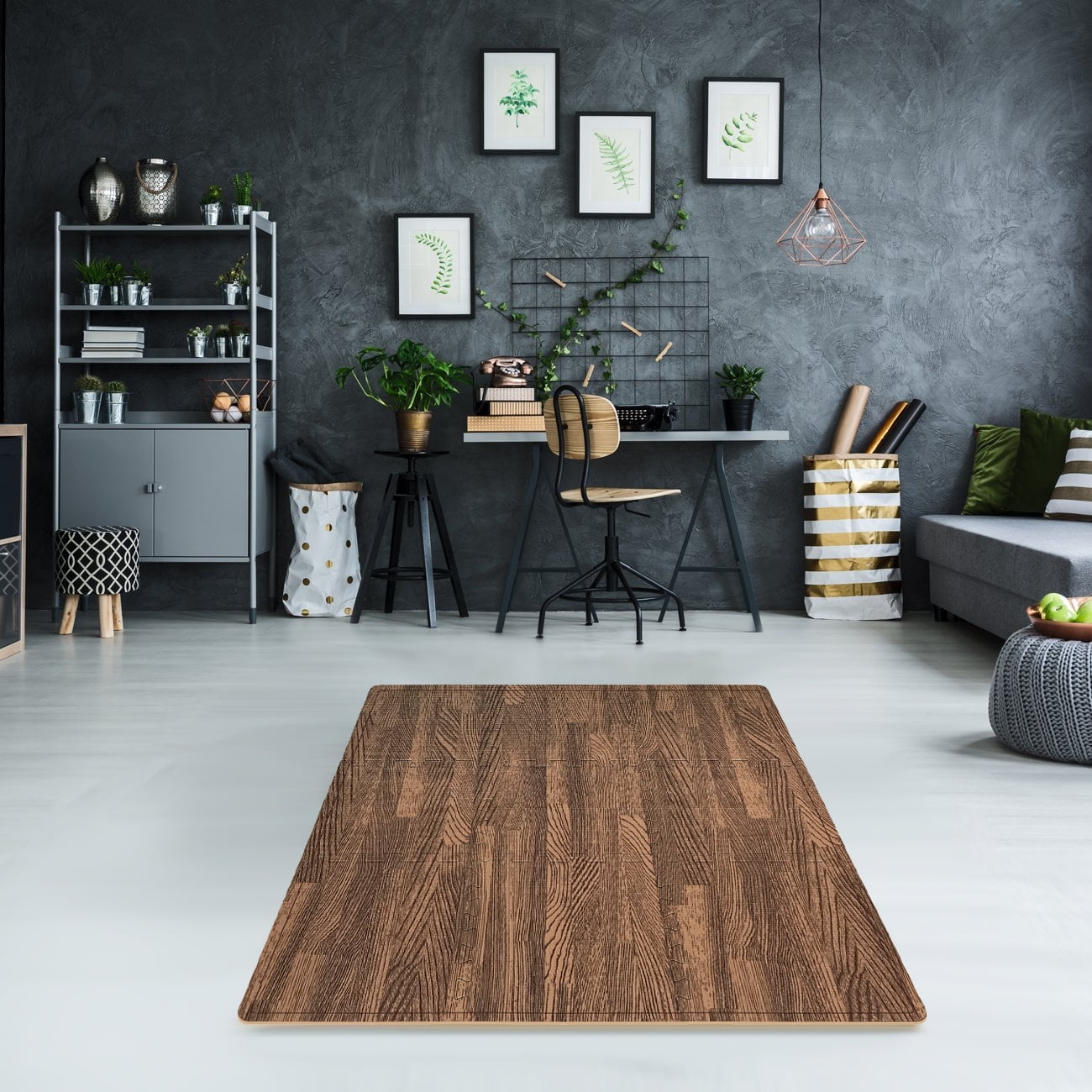 Sorbus Interlocking Floor Mat – Wood Print Multipurpose Foam Tile Flooring – Home, Office, Playroom (12 Tiles,12 Sq ft, Dark)