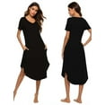 thumbnail image 4 of Womens V Neck Loungewear Short Sleeve Mid-Length Nightgowns Pajamas with Pockets Hem Slit, Plus Size Casual Cotton Nightshirts House Dress Sweetness Gift for Mother's Day Girlfriend Wife, 4 of 9