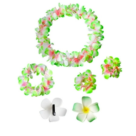 5PCS Hawaiian Luau Leis Party Decorations Supplies - Tropical Tiki Flowers Necklaces Bracelets Bulk Summer Pool Decor Favors Ornaments