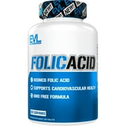 Folic Acid 800mcg Tablets - EVLution Nutrition Vitamin B9 Folate Supplement - Cardiovascular Health Support Pills for Men and Women - Prenatal Capsules - 120 Count