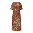 thumbnail image 5 of LOVZFMLL Summer Dresses for Women V Neck Short Sleeve Swing Flowy Maxi Dresses Loose Casual Beach Vacation Floral Boho Dresses Red L, 5 of 5