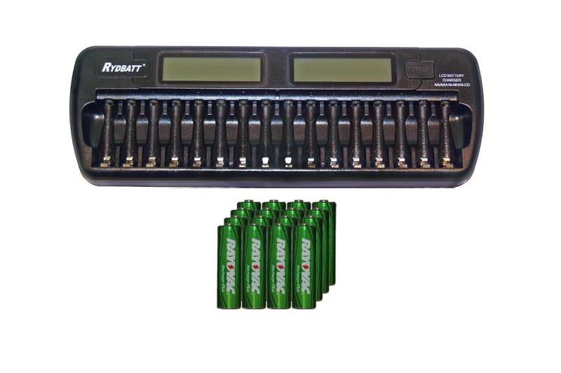 16-Pack AA 2400 mAh Rayovac NiMH Batteries 16 Bay AA AAA LCD Battery Charger