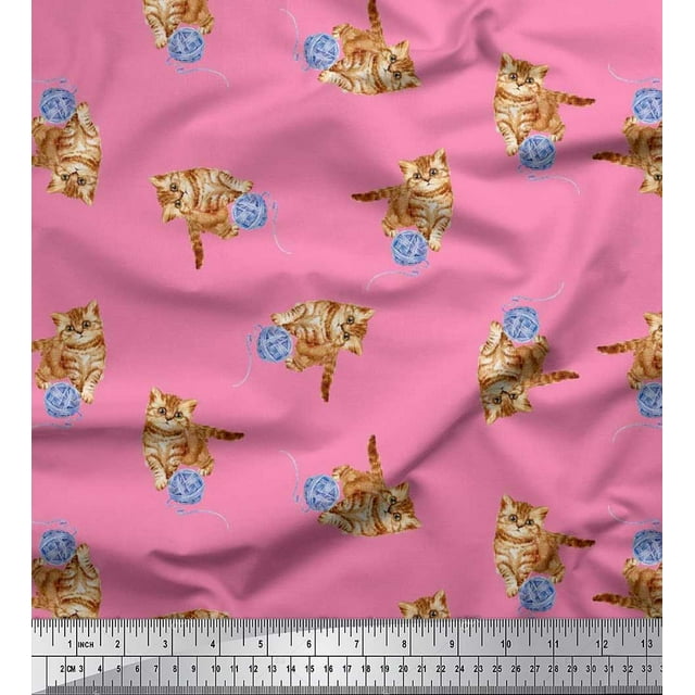Soimoi polyester Crepe Fabric Wool & Cat Animal Fabric Prints By Yard 52 Inch Wide
