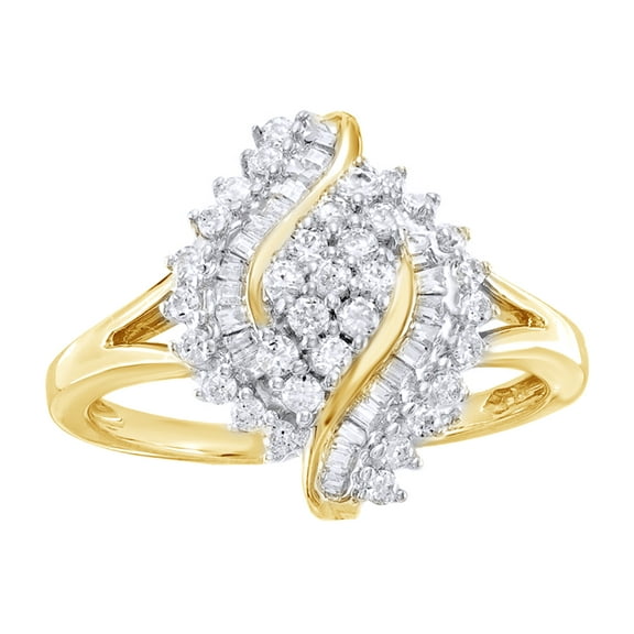 White Natural Diamond Marquise Cluster Twist Ring in 10k Yellow Gold