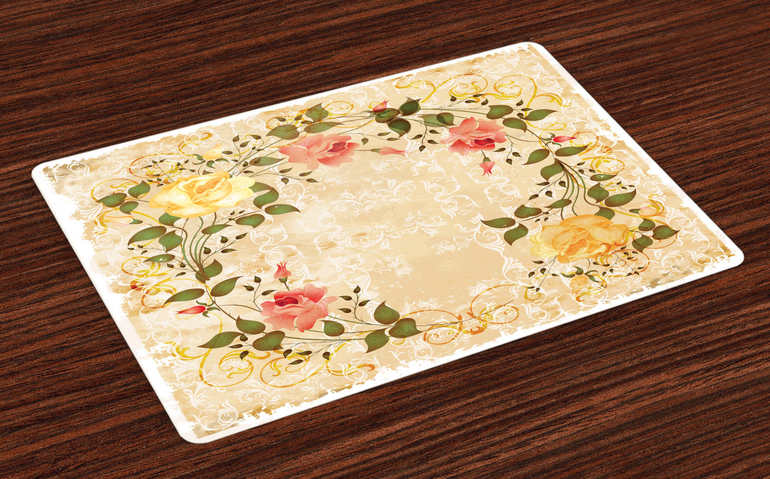 Vintage Placemats Set of 4 Oval Shape Floral Crown with Leaves and