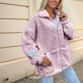 thumbnail image 3 of Womens Casual Oversized Fleece Jacket Fall Winter Warm Lapel Zip Up Plush Cardigan Outerwear Coat with Pockets Pink S, 3 of 5