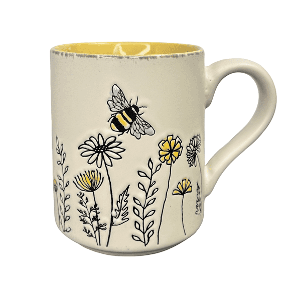 15oz Flower Bee Mug for Plant Lovers, Cute Ceramic Coffee Tea Cup - Dishwasher & Microwave Safe, Novelty Gift for Women Men
