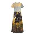 thumbnail image 6 of Uourmeti Girl's Maxi Dress Black Horse Sunflower Print Short Sleeve Long Dresses Crew Neck Elegant Casual Sundress with Pockets, Size 13-14 Years, 6 of 7