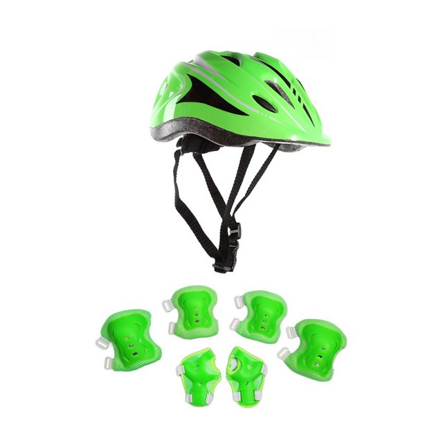 Moyic Casco con ruedas para niños, bicicleta ajustable para niños pequeños, rodillera para niños y niñas, rodillera, muñequera para Cadenas y protecciones para puertas de seguridad Verde