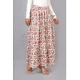 thumbnail image 5 of Women White Cotton Maxi Skirt with Elastic Waist, Pink Floral & Green Leaf Hand Block Print, Boho Flowy - XXL, 5 of 6