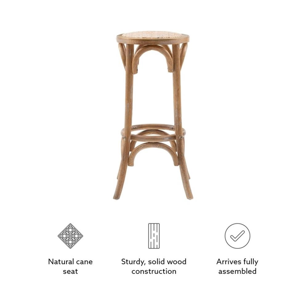 Linon Billy 30" Round Backless Rustic Bar Stool Woven Seat in Natural Wood