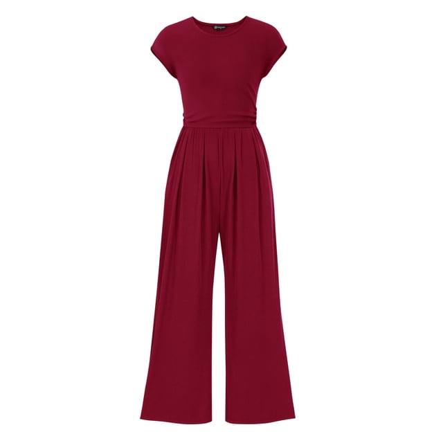 Mono PRETTYGARDEN de Verano para Mujer en Rojo Vino Acanalado