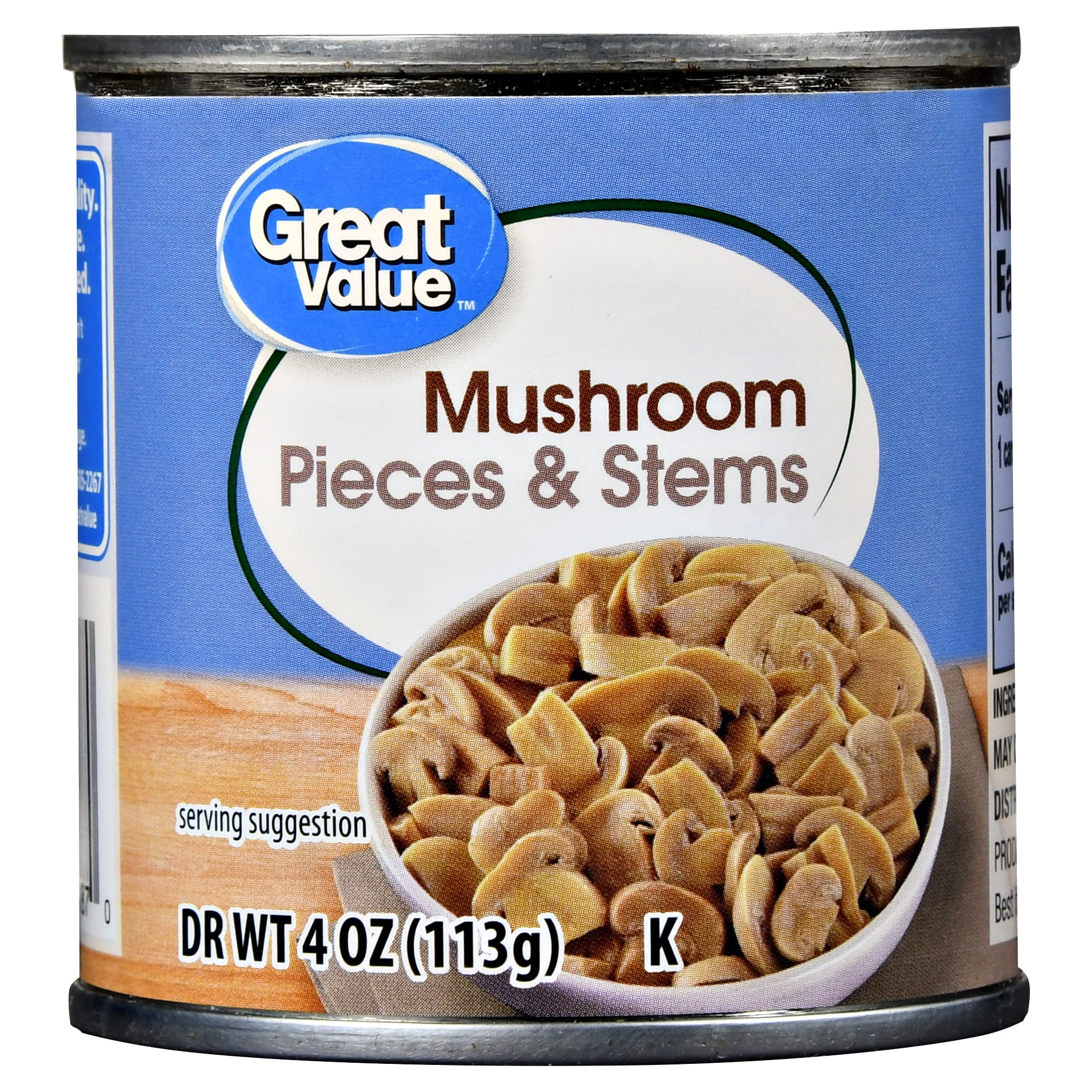 Great Value Mushrooms Pieces And Stems, 4 oz, Can