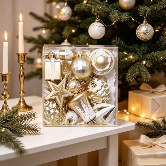 Christmas Door Assorted Shapes Christmas Hanging Ornaments Box Set Multi-Style Festive Tree Pendant Kit For Holiday Decor